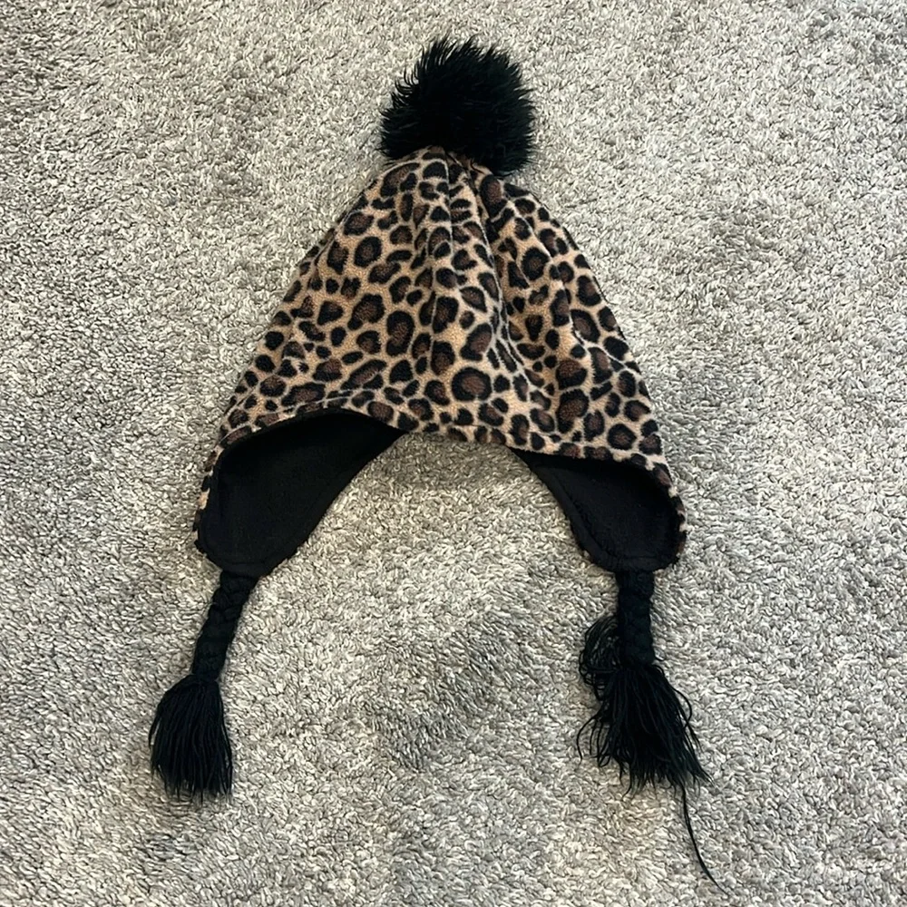 Leopard Print Fleece Hat for Girls